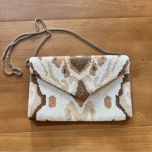 Anthropologie Beaded Clutch in Cream and Brown